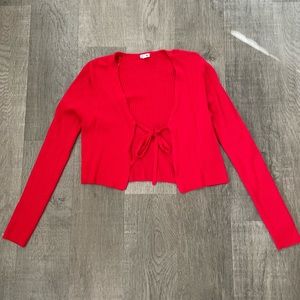 Red long sleeve tie cardigan